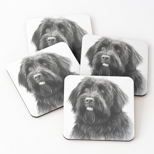 Artikelvorschau, Schwarz-weiße Briard-Hunde-Bleistiftzeichnung entworfen und verkauft von Pencil-Art.