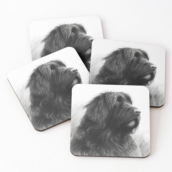 Artikelvorschau, Schwarz-weiße Briard-Hunde-Bleistiftzeichnung entworfen und verkauft von Pencil-Art.