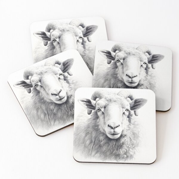 Item preview, Black and white ram pencil drawing designed and sold by Pencil-Art.