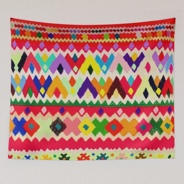 Item preview, Geometric multicolor embroidery maximalist decor chevron folk art designed and sold by T-Mex.