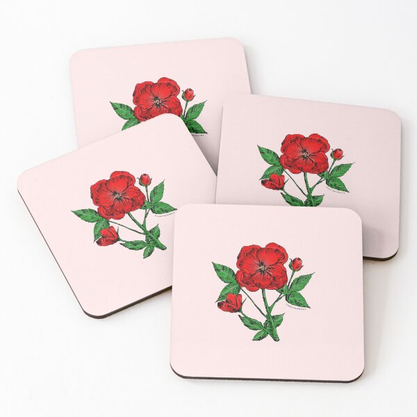 Item preview, Bright Red Pompon Rose Bloom Semi-Double 8-15 Petals In 2 Rows designed and sold by zenithcreative.