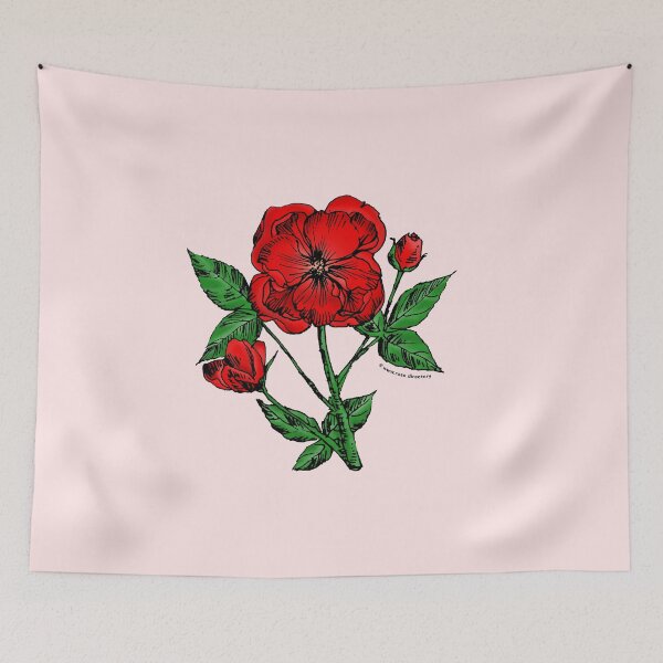 Item preview, Bright Red Pompon Rose Bloom Semi-Double 8-15 Petals In 2 Rows designed and sold by zenithcreative.