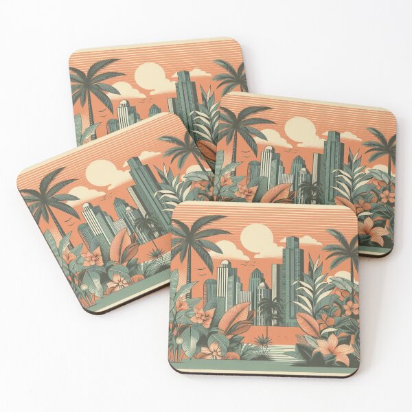 Item preview, Mid Century Modern Tropical Miami Cityscape designed and sold by FloridaWildOnes.