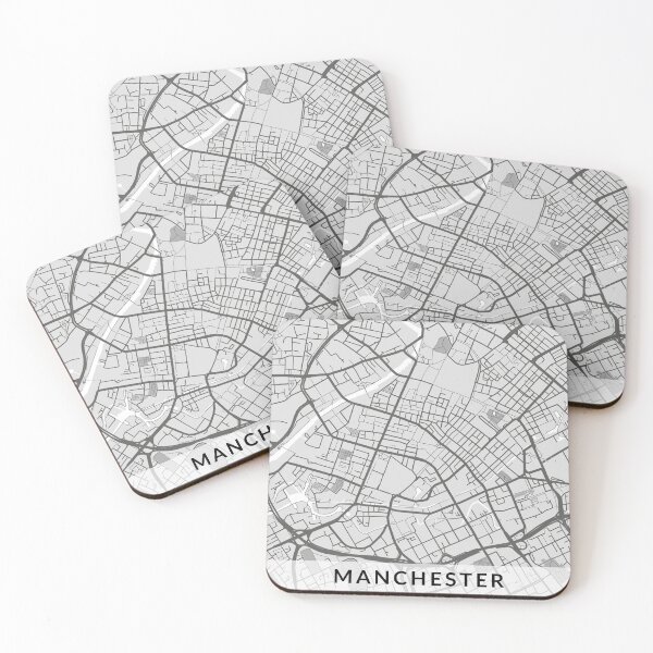 Aperçu de l'œuvre Carte minimaliste de Manchester City (noir et blanc) créée et vendue par MapMyCity.