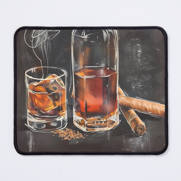 Artikelvorschau, Nostalgische zeitlose Raffinesse – Vintage-Zigarren- und Whisky-Tafelkunst, KI-generiert entworfen und verkauft von OlfactoART Studio.