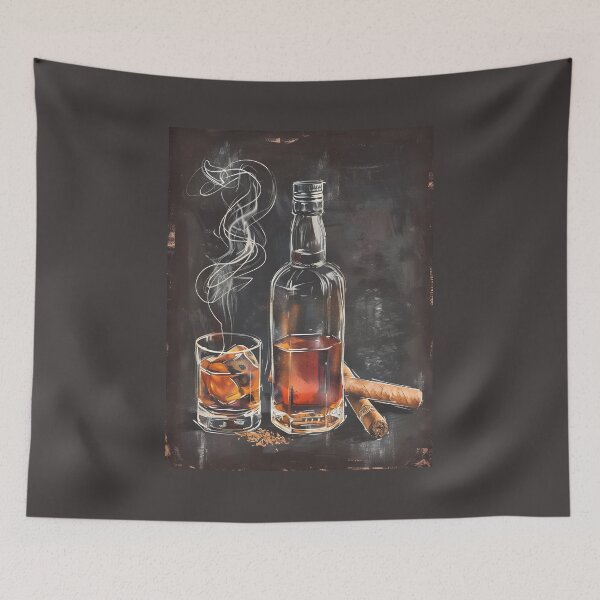 Artikelvorschau, Nostalgische zeitlose Raffinesse – Vintage-Zigarren- und Whisky-Tafelkunst, KI-generiert entworfen und verkauft von OlfactoART Studio.