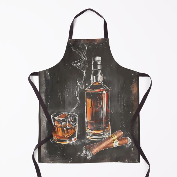 Artikelvorschau, Minimalistische, elegante Nostalgie – Zigarren- und Vintage-Whisky-Flasche, gealterte Glaskreidekunst, generative KI entworfen und verkauft von OlfactoART Studio.