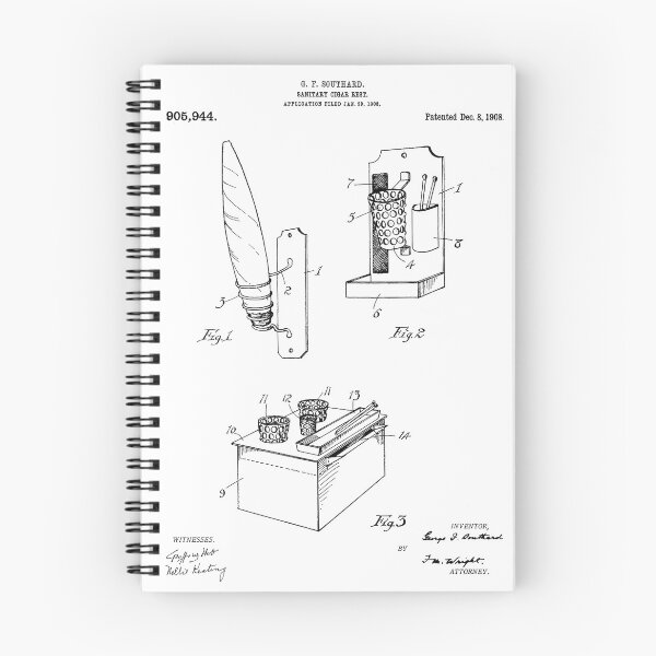 Artikelvorschau, Sanitäre Zigarrenablage, Vintage-Patent, weißer Hintergrund entworfen und verkauft von Peek-Designs.