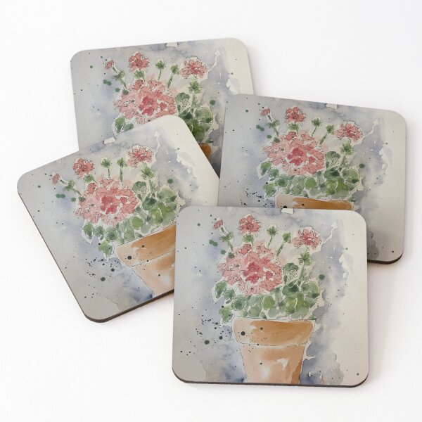 Item preview, Pretty potted geranium watercolor designed and sold by ExpressionsbyC.