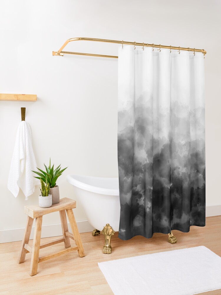 Alternate view of Ombre Black and White Minimal Shower Curtain