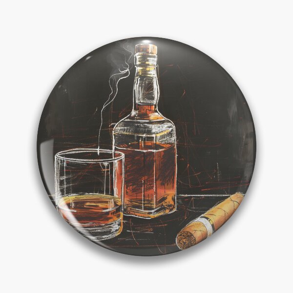 Artikelvorschau, Charmante Vintage-Whisky-Flasche und Zigarren-Tafel-Illustration im Minimalismus, AI generiert entworfen und verkauft von OlfactoART Studio.