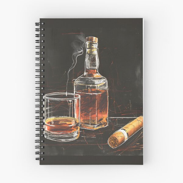 Artikelvorschau, Charmante Vintage-Whisky-Flasche und Zigarren-Tafel-Illustration im Minimalismus, AI generiert entworfen und verkauft von OlfactoART Studio.