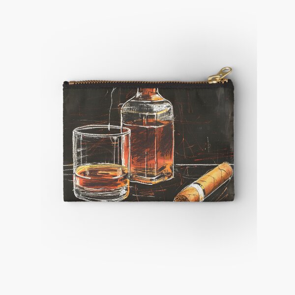 Artikelvorschau, Charmante Vintage-Whisky-Flasche und Zigarren-Tafel-Illustration im Minimalismus, AI generiert entworfen und verkauft von OlfactoART Studio.