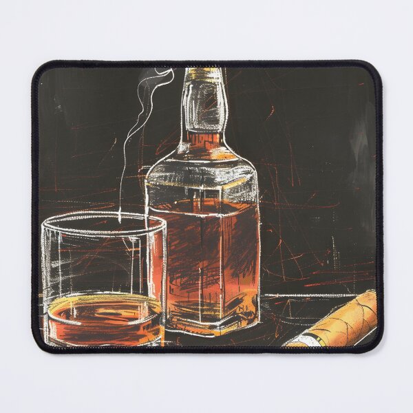 Item preview, Charming Vintage Whiskey Bottle and Cigar Chalkboard Illustration in Minimalism AI Generated designed and sold by OlfactoART Studio.