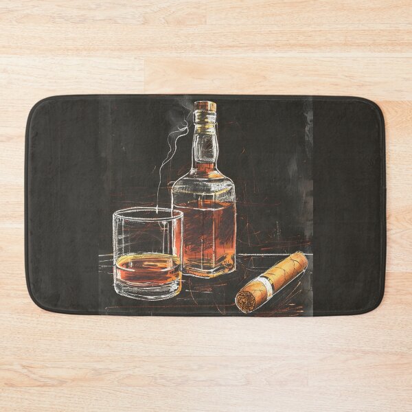 Artikelvorschau, Charmante Vintage-Whisky-Flasche und Zigarren-Tafel-Illustration im Minimalismus, AI generiert entworfen und verkauft von OlfactoART Studio.