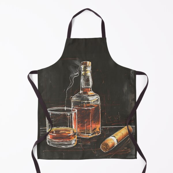 Artikelvorschau, Charmante Vintage-Whisky-Flasche und Zigarren-Tafel-Illustration im Minimalismus, AI generiert entworfen und verkauft von OlfactoART Studio.