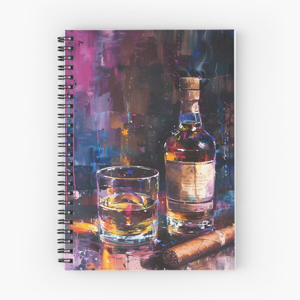Artikelvorschau, Vintage-Whisky-Serenade – bernsteinfarbenes Leuchten, brennende Zigarre und abstrakte Harmonie, generiert durch KI entworfen und verkauft von OlfactoART Studio.