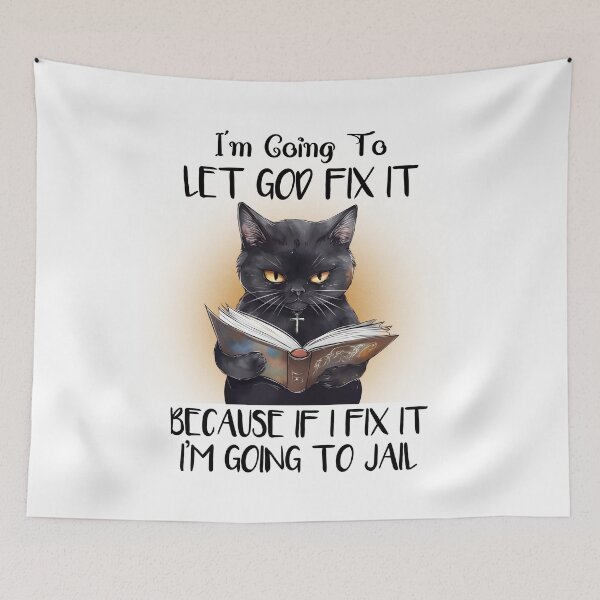 Item preview, Divine Feline: Cat Reading the Holy Book - Letting God fix It - Faithful Design designed and sold by Soundness34.
