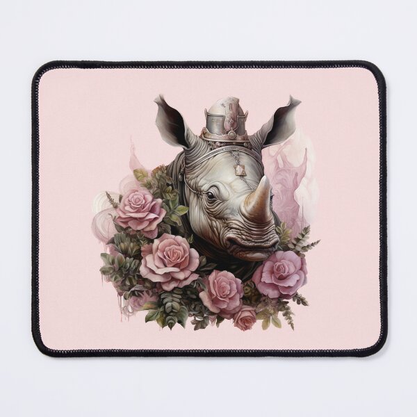 Aperçu de l'œuvre Rhino parmi les fleurs roses créée et vendue par BorczVisuals.