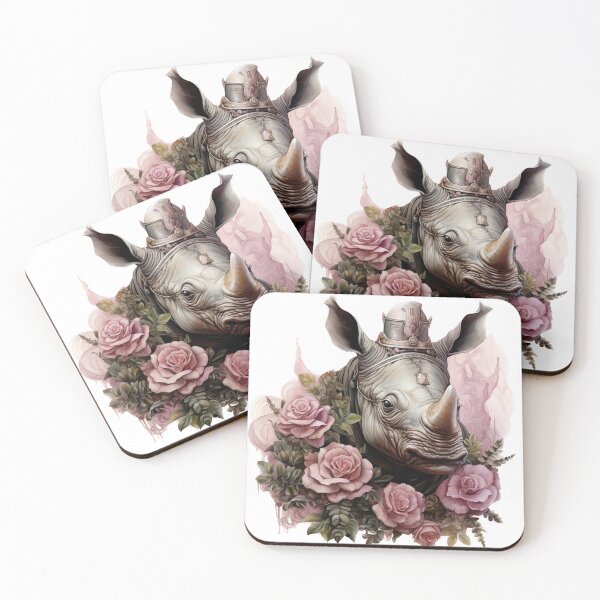 Aperçu de l'œuvre Rhino parmi les fleurs roses créée et vendue par BorczVisuals.
