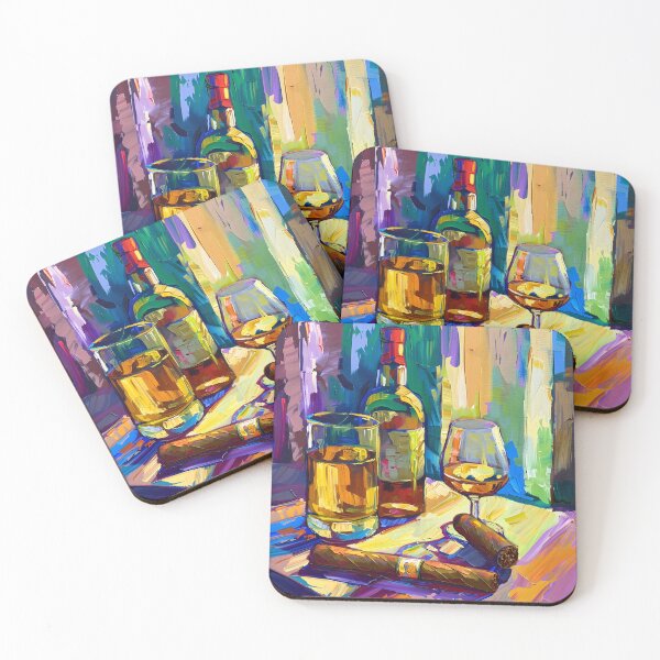 Item preview, Dynamic Still Life - Whiskey and Cigar in Post-Impressionism and Dynamic Expressive Style designed and sold by OlfactoART Studio.