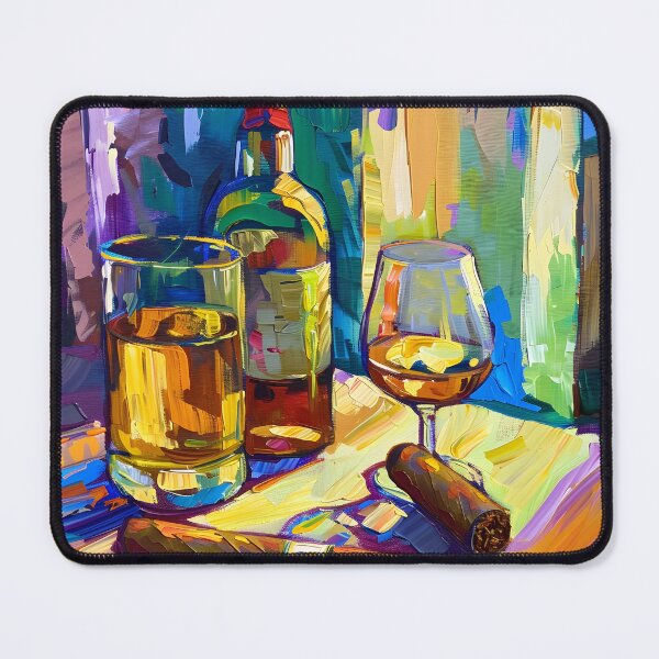 Item preview, Dynamic Still Life - Whiskey and Cigar in Post-Impressionism and Dynamic Expressive Style designed and sold by OlfactoART Studio.