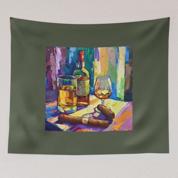 Item preview, Dynamic Still Life - Whiskey and Cigar in Post-Impressionism and Dynamic Expressive Style designed and sold by OlfactoART Studio.