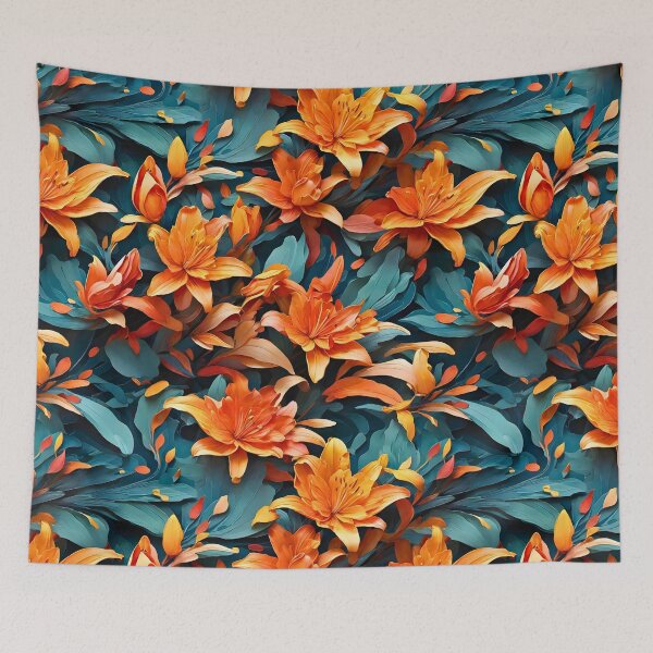 Item preview, Orange Lily seamless pattern retro vintage 80s design designed and sold by BorgSpareParts.