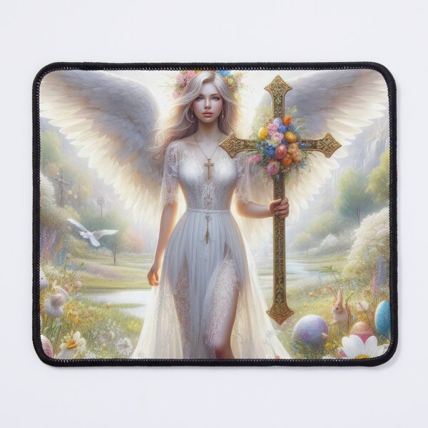 Item preview, angel with cross happy magical fantasy  easter landscape designed and sold by Expressions-Sel.