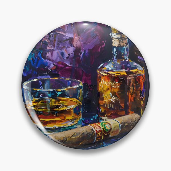 Artikelvorschau, Dynamische Whisky-Szene – lebendige Farbstriche, brennende Zigarre und zerbrochene Nussschalen entworfen und verkauft von OlfactoART Studio.
