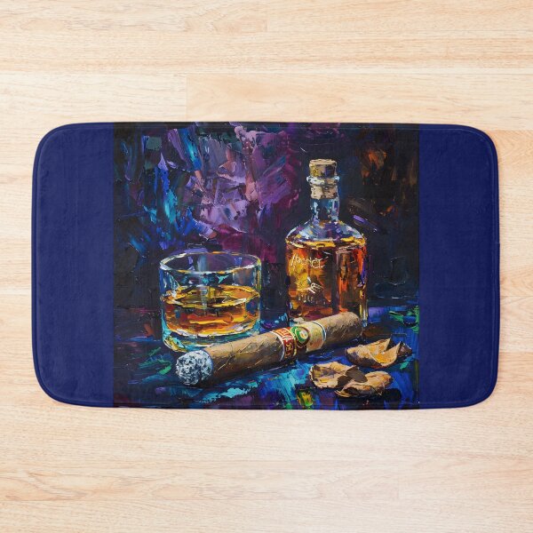 Artikelvorschau, Dynamische Whisky-Szene – lebendige Farbstriche, brennende Zigarre und zerbrochene Nussschalen entworfen und verkauft von OlfactoART Studio.