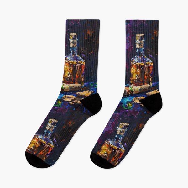 Item preview, Dynamic Whiskey Scene- Vibrant Strokes of Color, Lit Cigar, and Shattered Nutshells designed and sold by OlfactoART Studio.