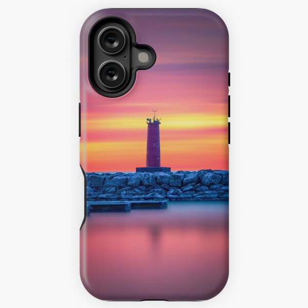 Item preview, Bright orange winter sky and lighthouse designed and sold by TerraMediaLLC.