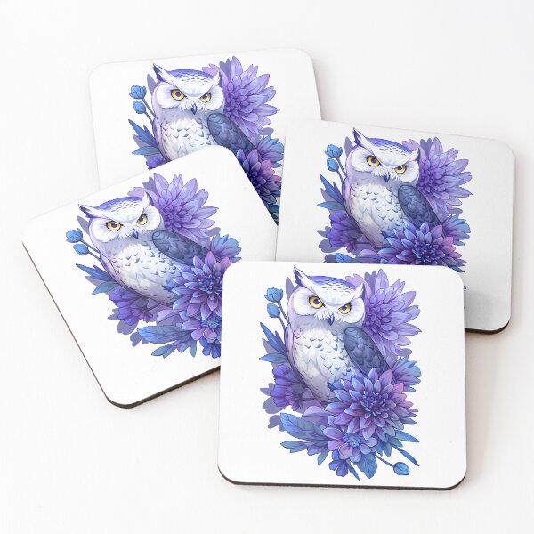 Item preview, Snowy Owl with Purple Dahlia Flowers designed and sold by Tabble-Dabble.