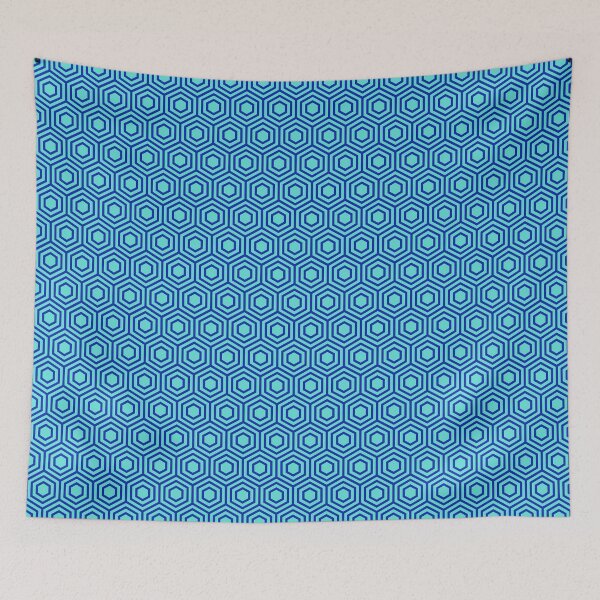 Item preview, Blue Repeating Hexagon Pattern Grid Teal Perpetual Outline designed and sold by Alchemy-A-La-G.