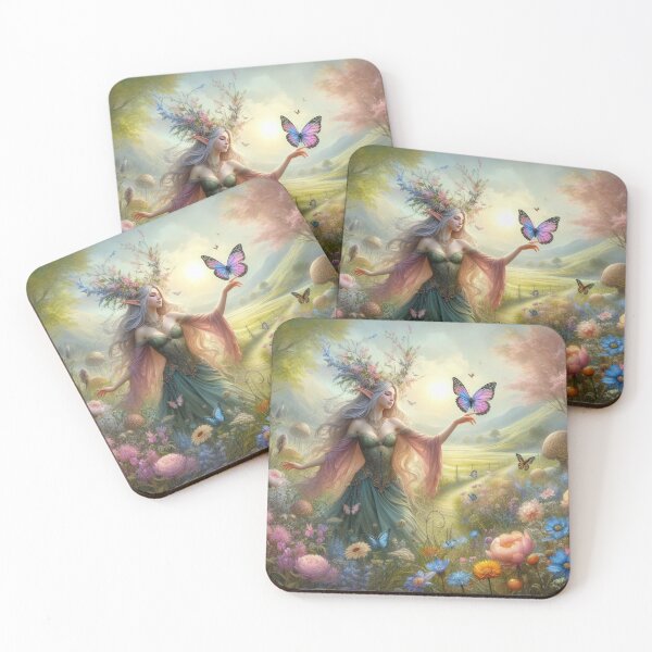 Item preview, female elf with butterfly and flowers happy fantasy easter landscape designed and sold by Expressions-Sel.