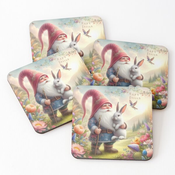 Item preview, gnome with a bunny happy fantasy easter landscape designed and sold by Expressions-Sel.
