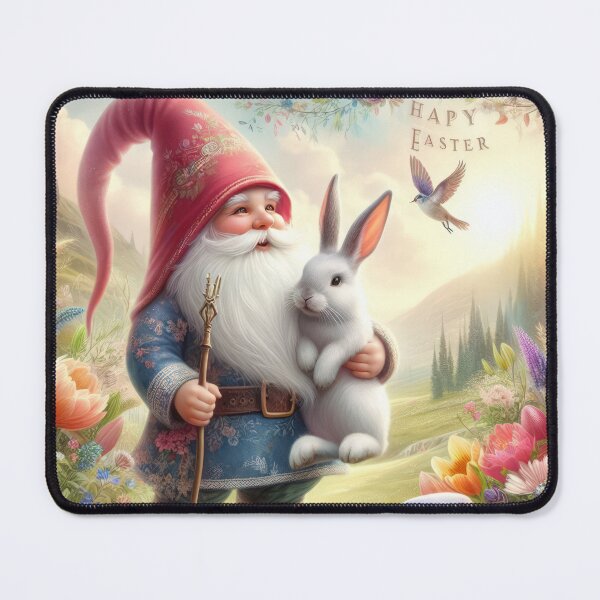 Item preview, gnome with a bunny happy fantasy easter landscape designed and sold by Expressions-Sel.