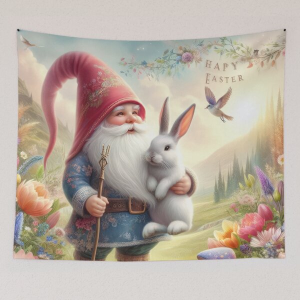 Item preview, gnome with a bunny happy fantasy easter landscape designed and sold by Expressions-Sel.