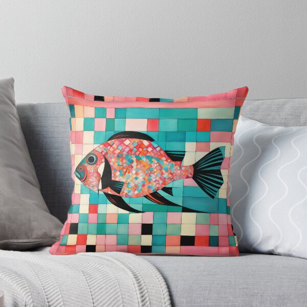 Item preview, Beautiful fish on a checkerboard background in turquoise and pink tones. designed and sold by Natalia-Vlad.