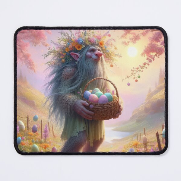 Item preview, troll with a basket of eggs happy fantasy easter landscape designed and sold by Expressions-Sel.