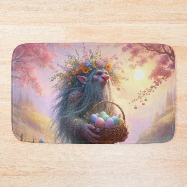 Artikelvorschau, Troll mit einem Korb mit Eier Happy Fantasy Osterlandschaft entworfen und verkauft von Expressions-Sel.