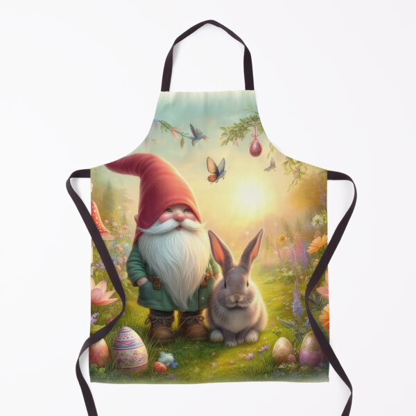 Item preview, gnome with rabbit and mushrooms happy fantasy easter landscape designed and sold by Expressions-Sel.