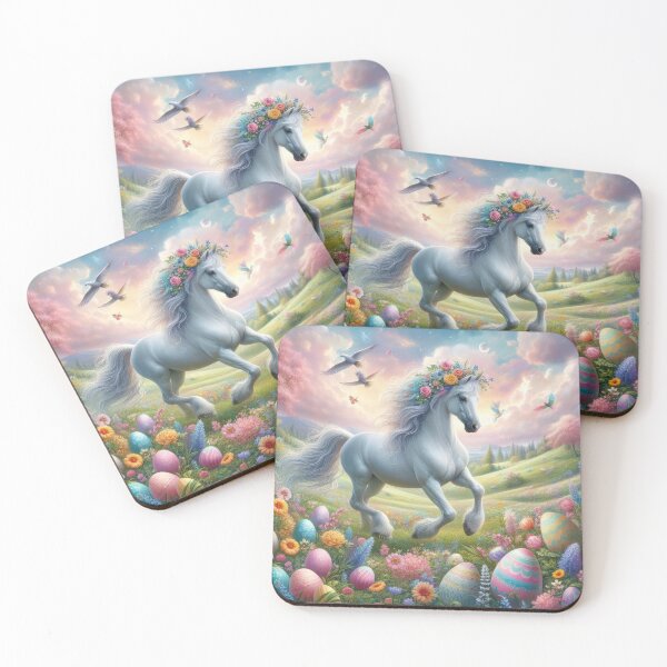 Item preview, White horse happy fantasy easter landscape designed and sold by Expressions-Sel.