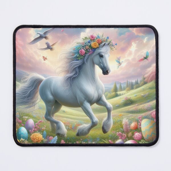 Item preview, White horse happy fantasy easter landscape designed and sold by Expressions-Sel.