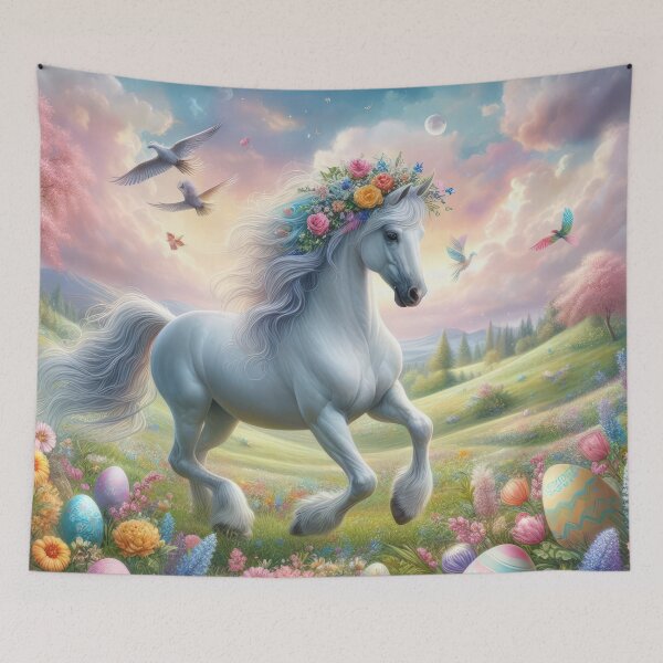 Item preview, White horse happy fantasy easter landscape designed and sold by Expressions-Sel.