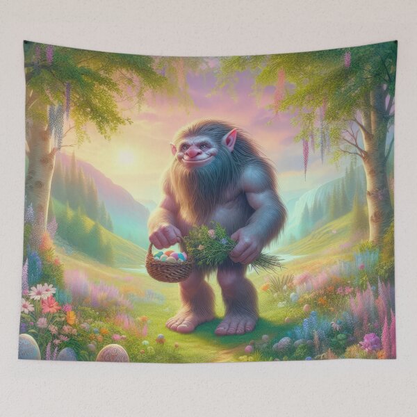 Item preview, troll with bouquet happy fantasy easter landscape designed and sold by Expressions-Sel.