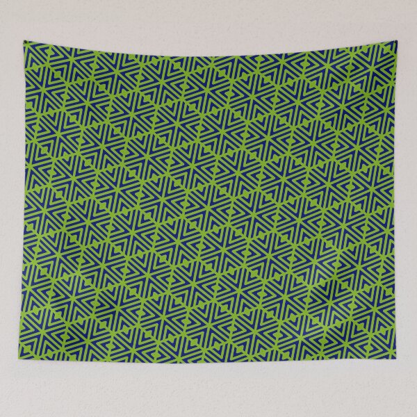 Item preview, Blue Triangle Hexagons Segmented Symbols Green Perpetual Outline designed and sold by Alchemy-A-La-G.