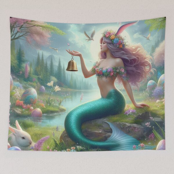 Item preview, mermaid with a bell happy fantasy easter landscape designed and sold by Expressions-Sel.