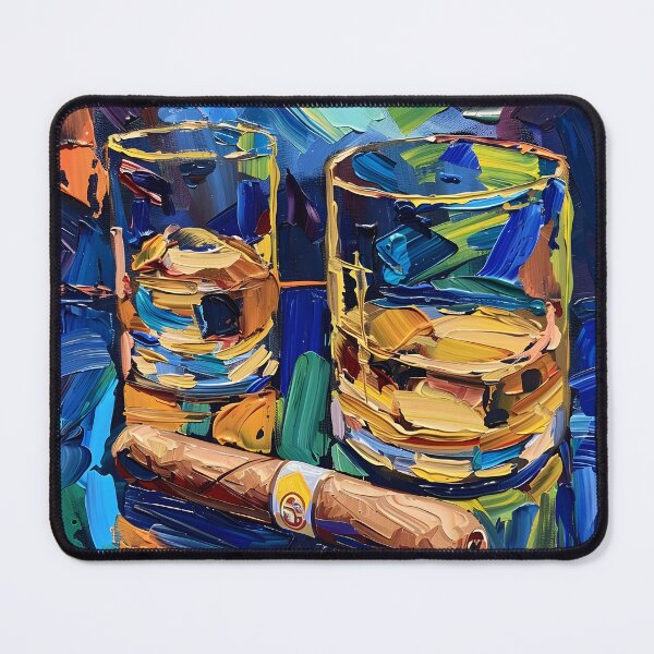 Item preview, AI Generated Captivating Charm- Mesmerizing Post-Impressionist Still Life with Whiskey and Cigar designed and sold by OlfactoART Studio.